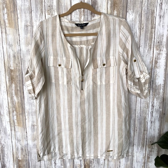 Ellen Tracy Striped Linen Shirt Wzip 